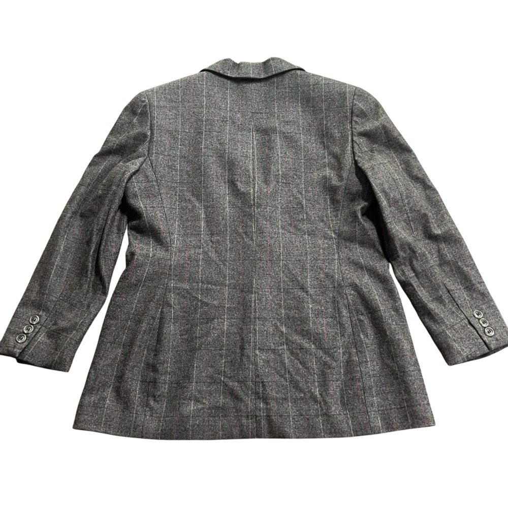Lands' End 4P Wool Cashmere Stretch‎ Plaid Blazer Jacket Gray Career Business - Picture 2 of 7